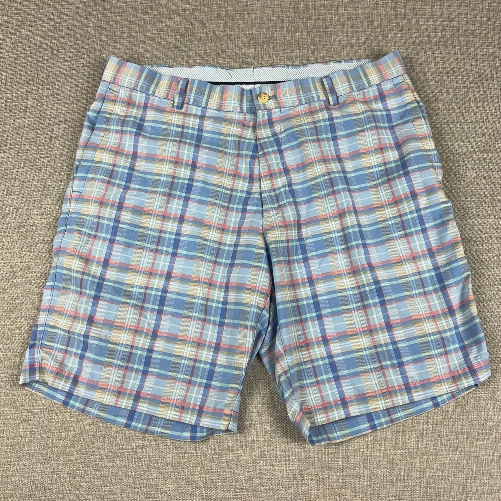 Peter Millar Shorts Mens 34 Blue Featherweight Plaid Chino 9 Inseam‎ Casual